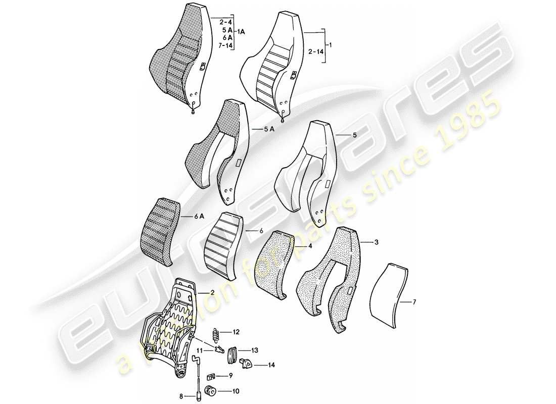 porsche 1978 (928) asiento deportivo - respaldo - piezas individuales - d - mj 1980>> esquema de piezas