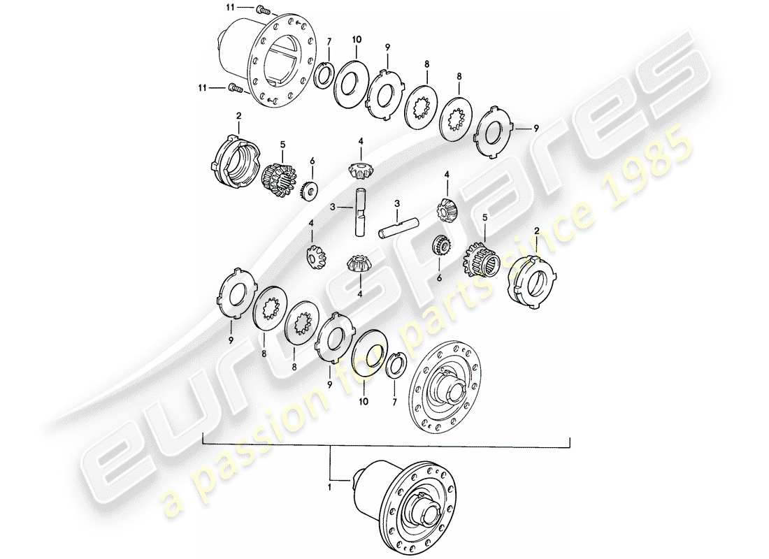 porsche 1983 (928) transmisión automática - diferencial de deslizamiento limitado diagrama de piezas