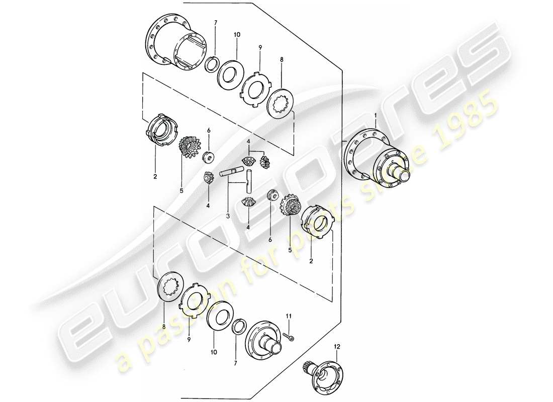 porsche 1988 (944) diferencial de deslizamiento limitado - caja de cambios manual diagrama de piezas