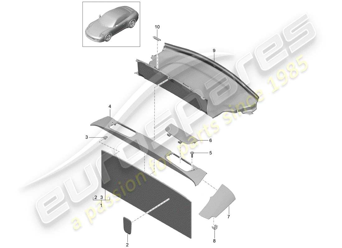 porsche 2014 (991-1) diagrama de piezas del revestimiento