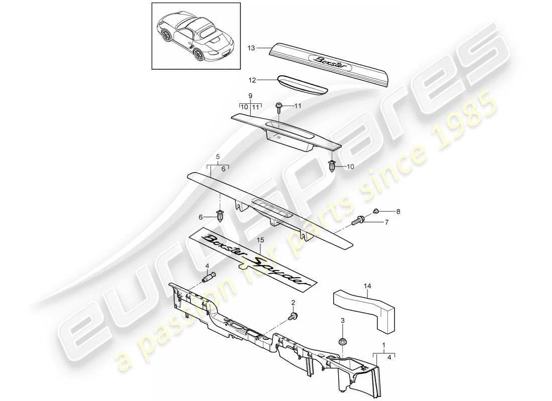 porsche 2011 (987 boxster) diagrama de piezas del revestimiento