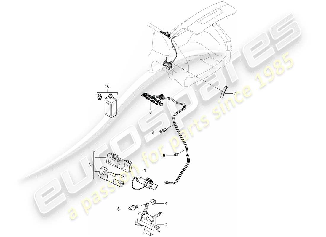 porsche 2010 (cayenne e1 9pa) tapa del maletero trasero diagrama de piezas