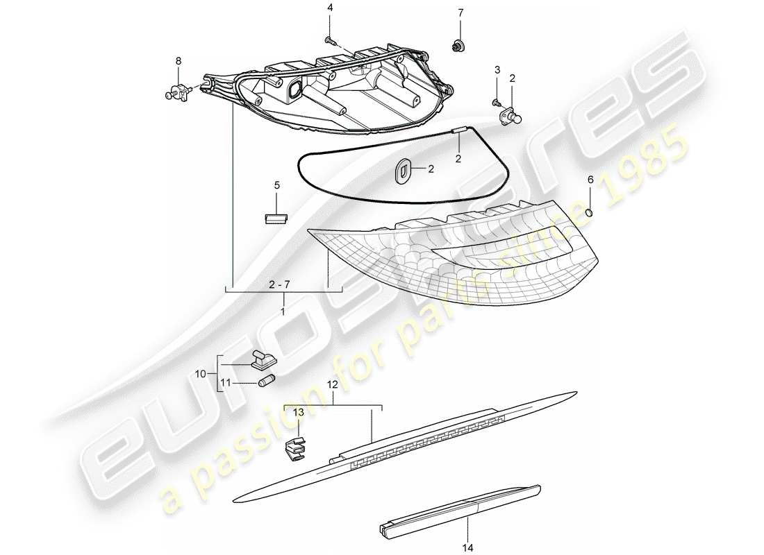 porsche 2007 (997-1 gt3) diagrama de piezas de la luz trasera
