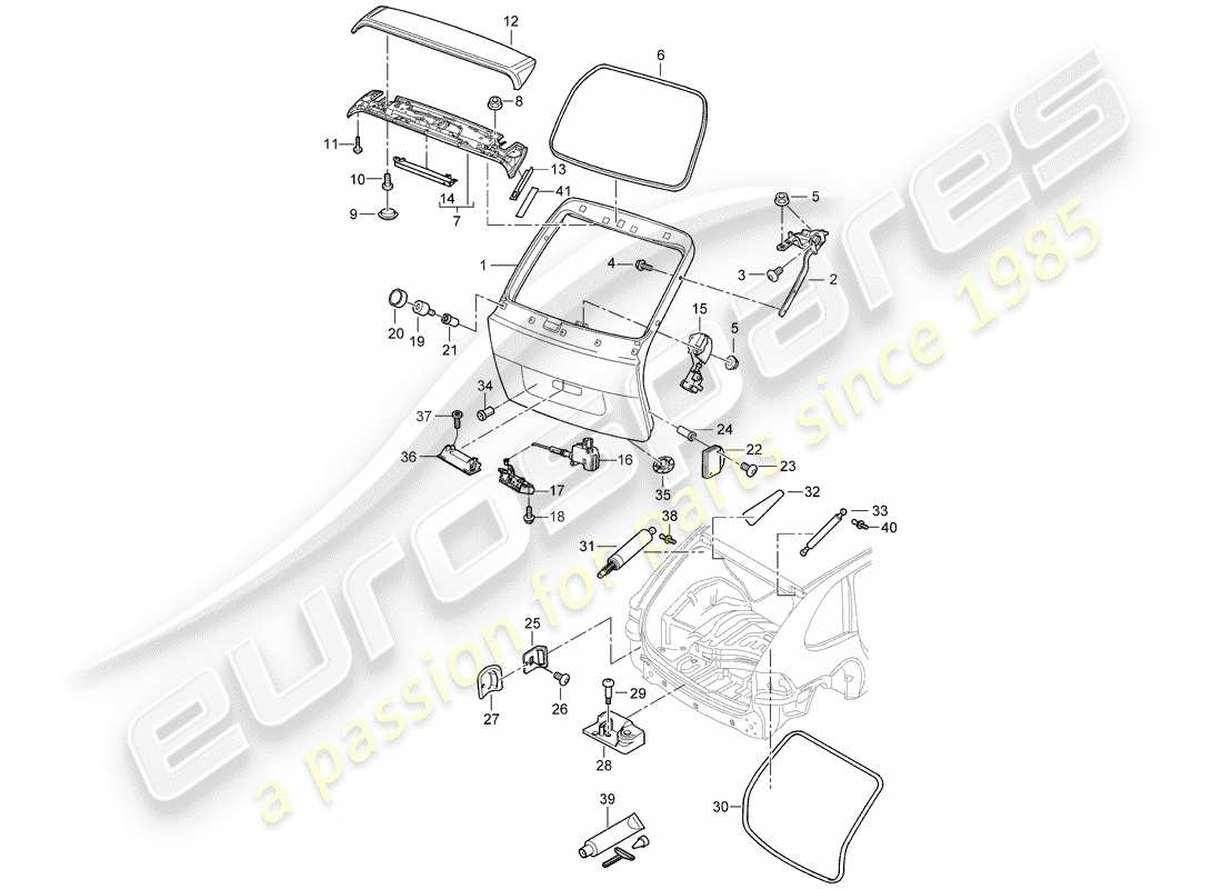 porsche 2010 (cayenne e1 9pa) diagrama de piezas de la tapa del maletero trasero