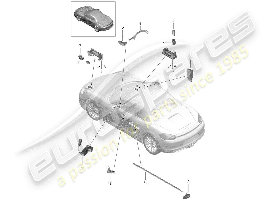 porsche 2013 (981 boxster) diagrama de piezas de luces interiores