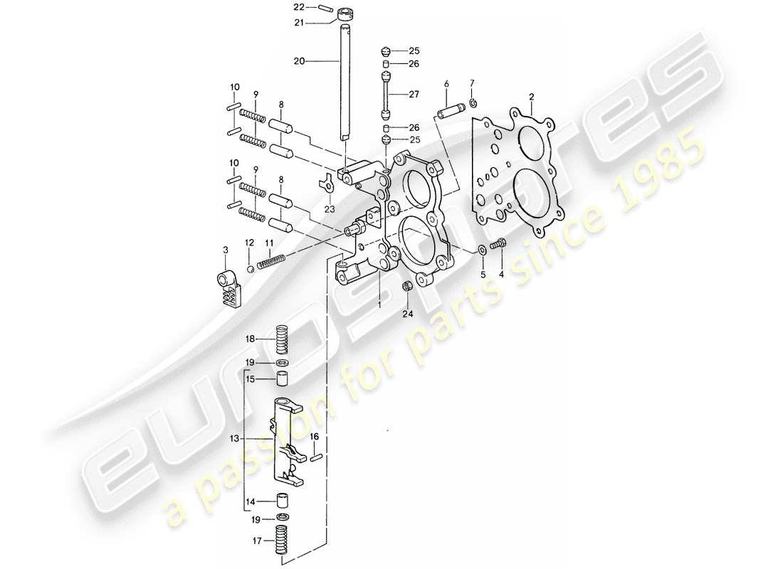 porsche 1988 (959) placa tensora - dispositivo de bloqueo del control de cambios diagrama de piezas