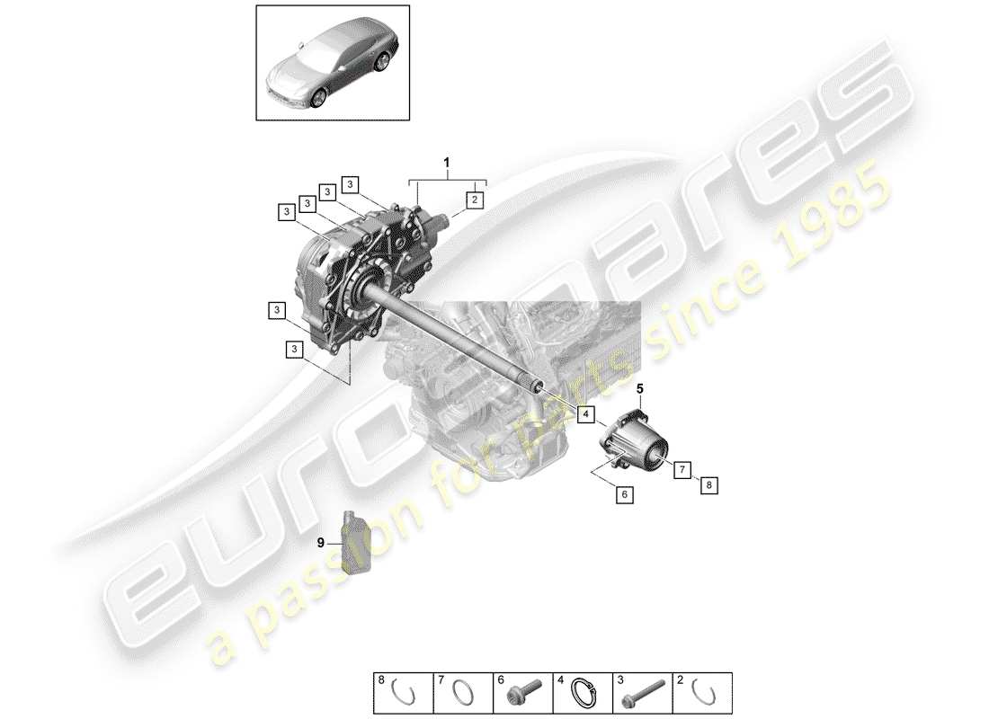 porsche 2017 (panamera 971-1) diagrama de piezas del diferencial del eje delantero
