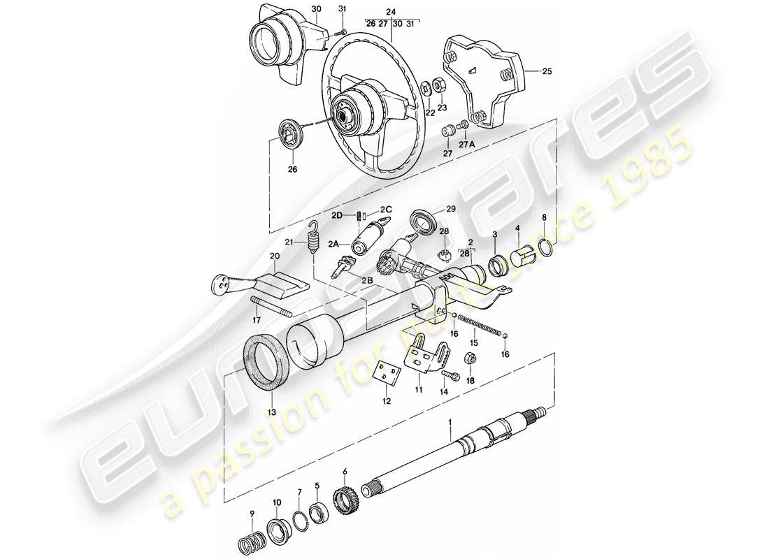 porsche 1982 (928) dirección - volante diagrama de piezas