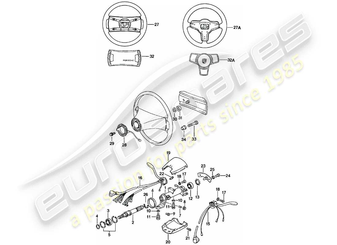 porsche 1982 (911) dirección - accesorios diagrama de piezas