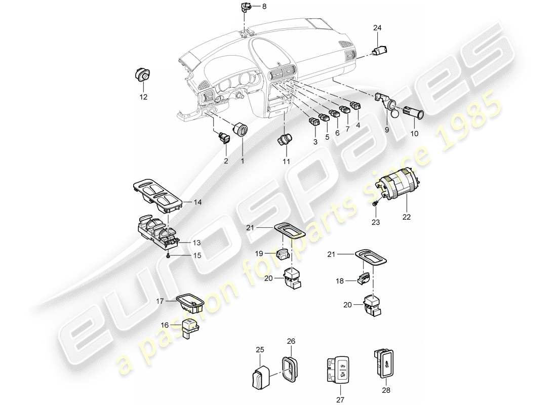 porsche 2008 (cayenne e1 9pa) diagrama de piezas del interruptor
