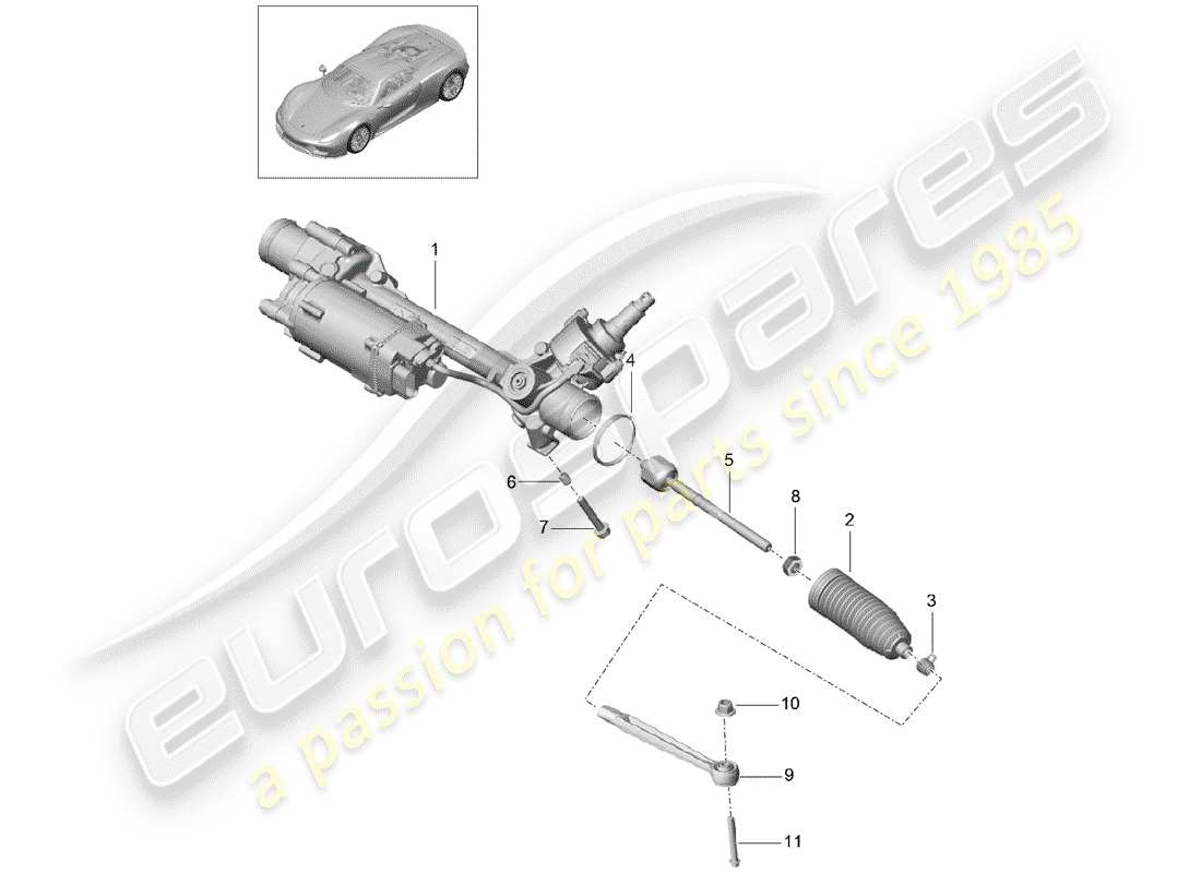 porsche 2015 (918 spyder) diagrama de piezas de la dirección asistida