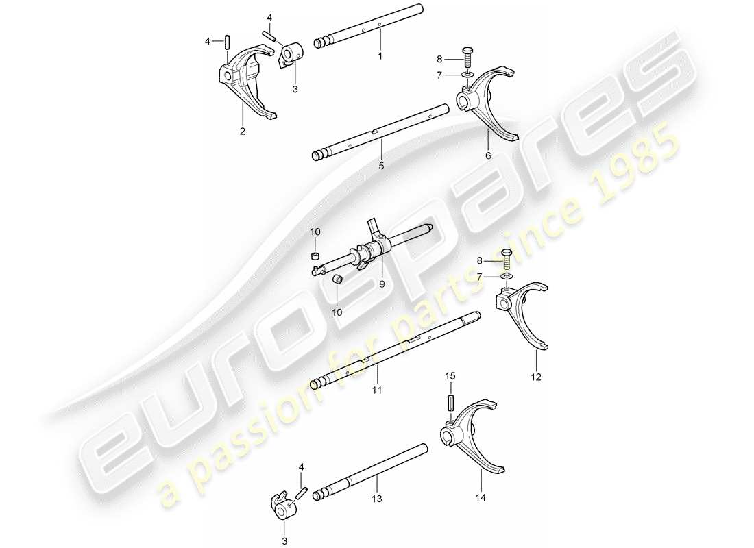 porsche 2009 (997-2 gt3) eje selector diagrama de piezas