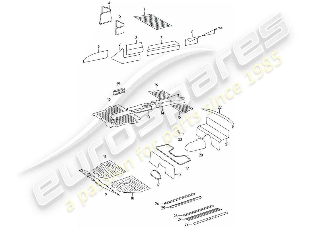 porsche 1954 (356/356a) embellecedores - espacio para los pies diagrama de piezas