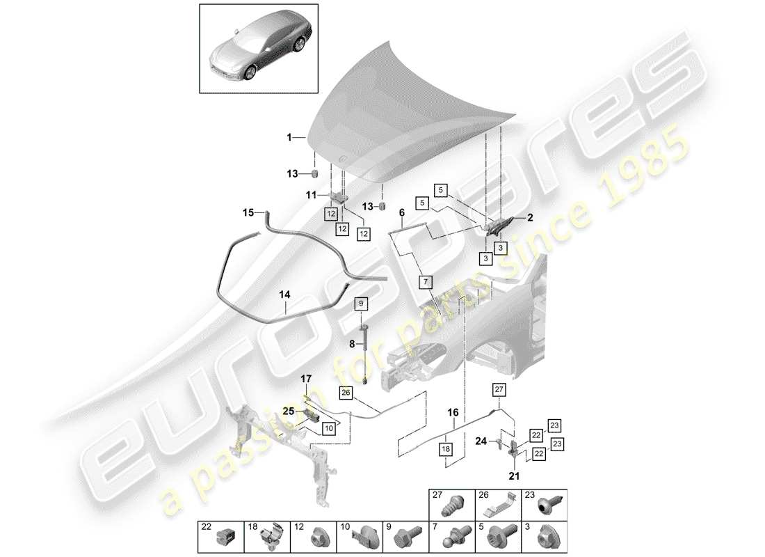 porsche 2017 (panamera 971-1) diagrama de piezas de la cubierta