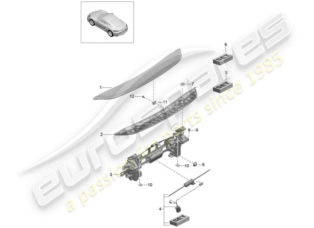 porsche 718 cayman (2020) diagrama de piezas del spoiler trasero