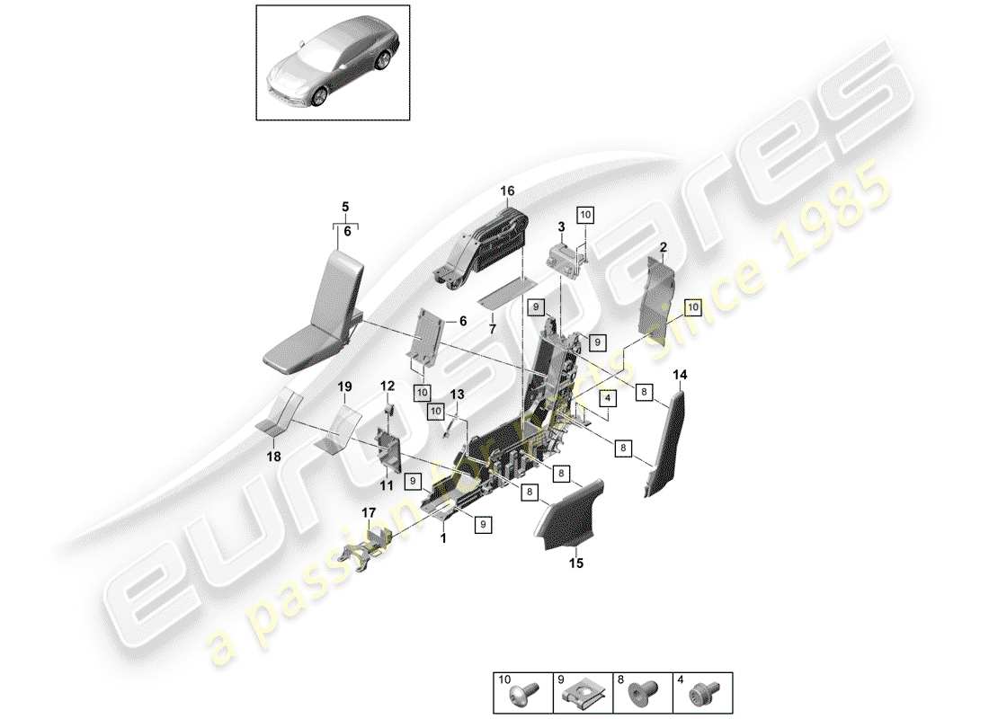 porsche 2020 (panamera 971-1) center console diagrama de piezas