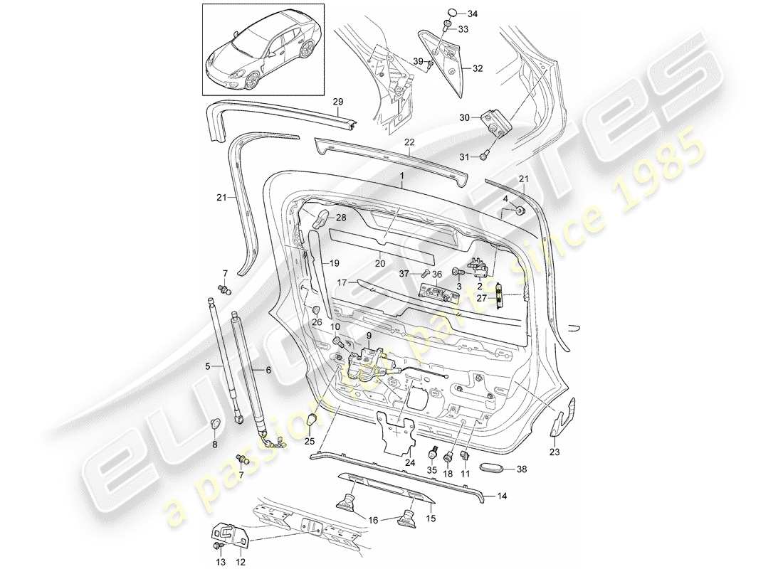 porsche 2011 (panamera 970) diagrama de piezas de la cubierta
