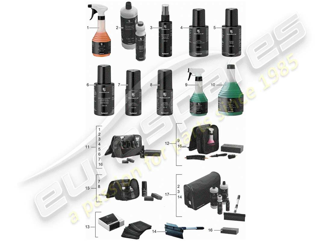 porsche 2013 (tequipment cayenne) agente de limpieza diagrama de piezas