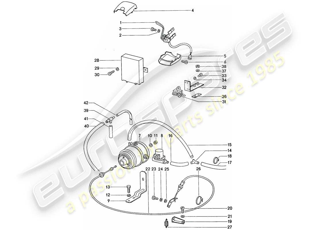 porsche 1976 (911) sistema de control de crucero diagrama de piezas