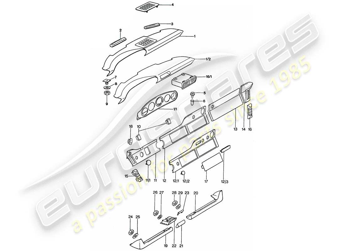 porsche 1977 (911) panel diagrama de piezas