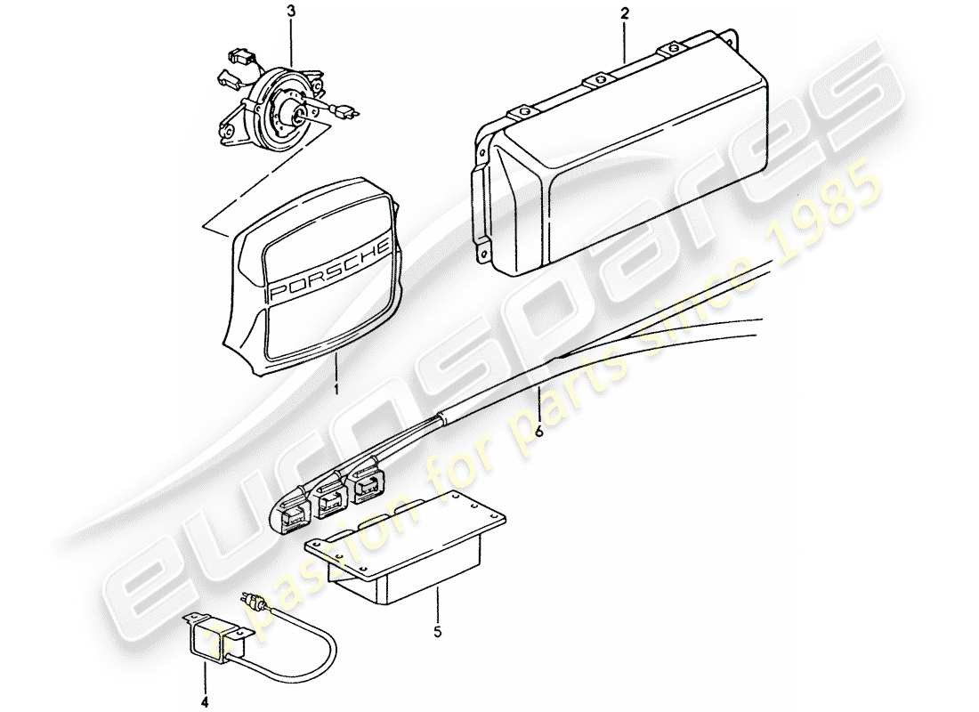porsche 1994 (928) airbag - unidad de airbag - unidad de interruptor diagrama de piezas