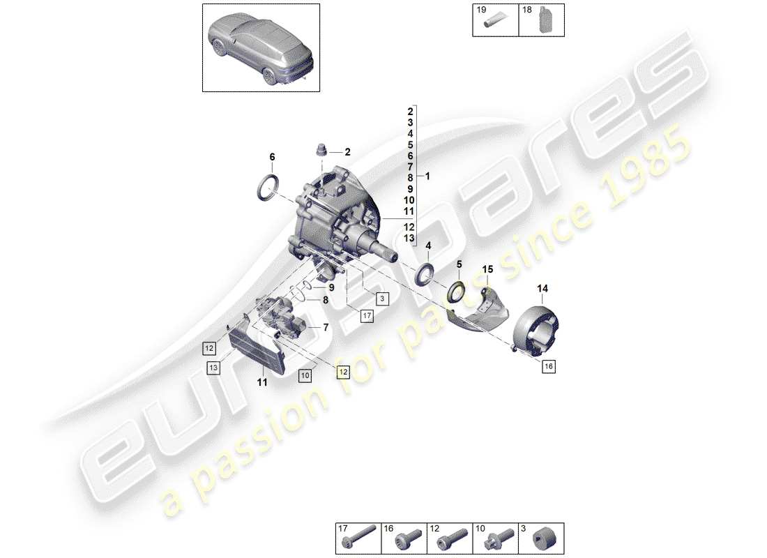 porsche 2020 (cayenne e3 9ya/9yb) caja de transferencia diagrama de piezas