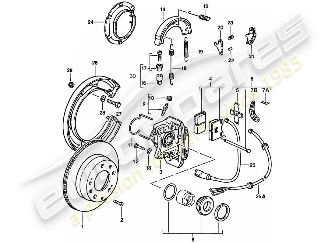 porsche 1982 (928) frenos de disco - eje trasero diagrama de piezas