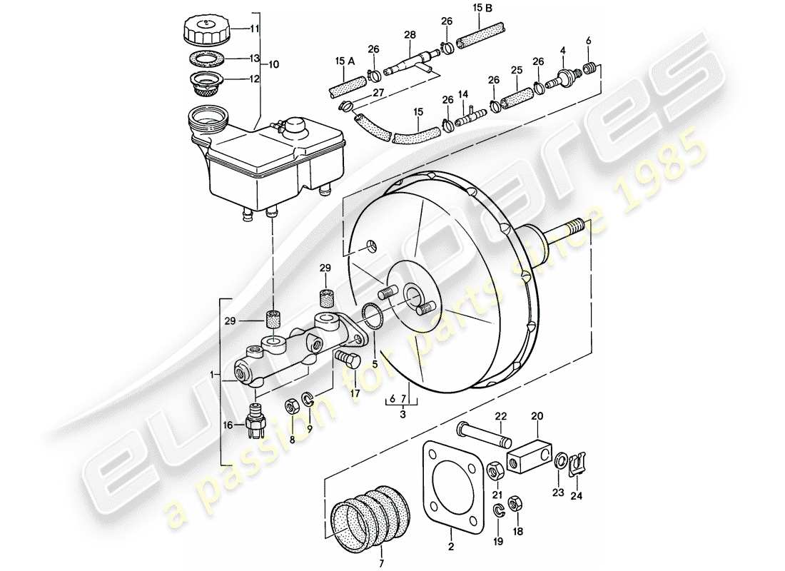 porsche 1981 (928) cilindro maestro de freno - refuerzo de freno diagrama de piezas