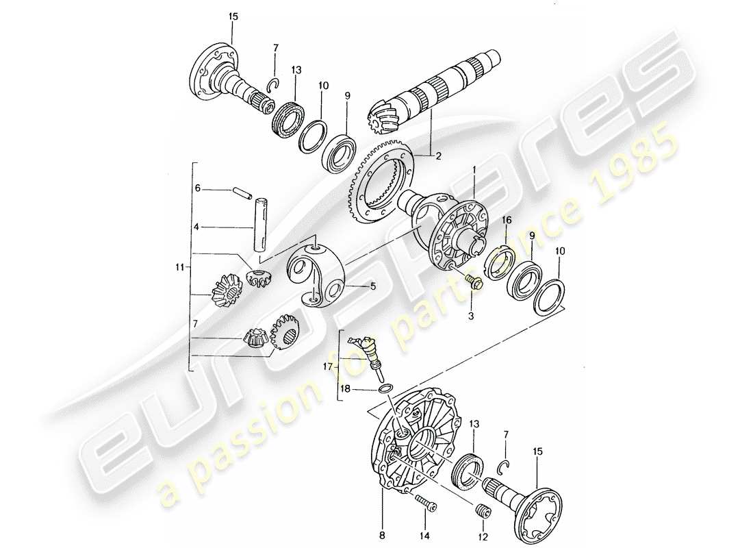 porsche 1998 (986 boxster) diferencial diagrama de piezas