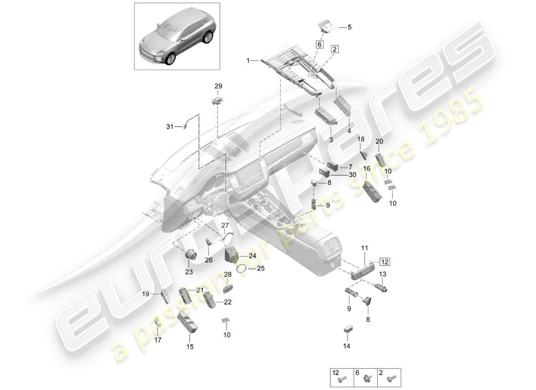 porsche 2019 (macan) switch diagrama de piezas