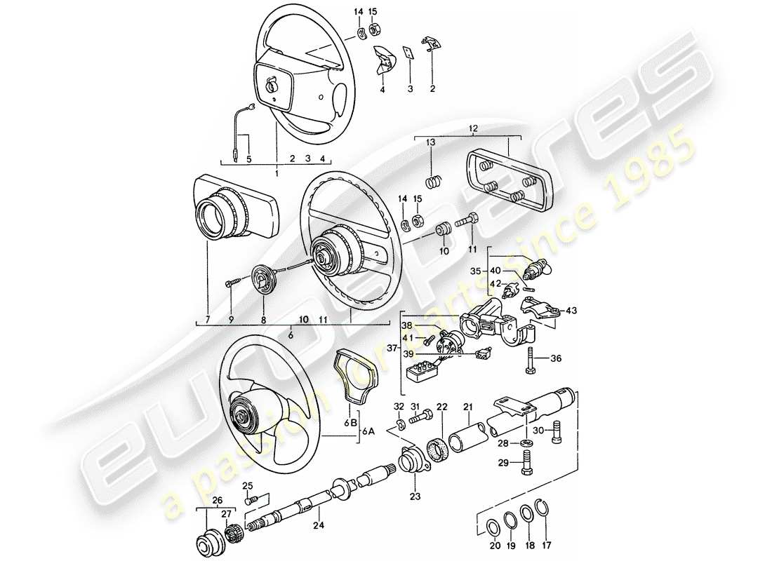 porsche 1993 (968) volante - columna de dirección - bloqueo de dirección diagrama de piezas