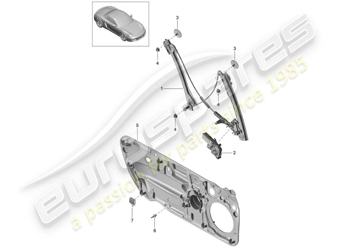 porsche 2012 (981 boxster) regulador de ventana diagrama de piezas