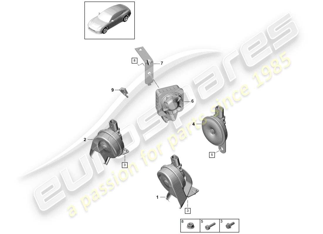 porsche 2018 (panamera 971-1) cuerno de fanfarria diagrama de piezas