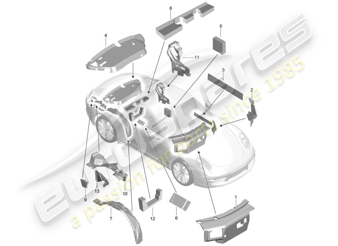porsche 991 (2016) diagrama de piezas de la carcasa del cuerpo