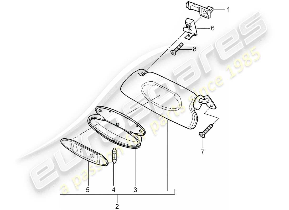 porsche 2007 (997-1 gt3) sun vizors diagrama de piezas