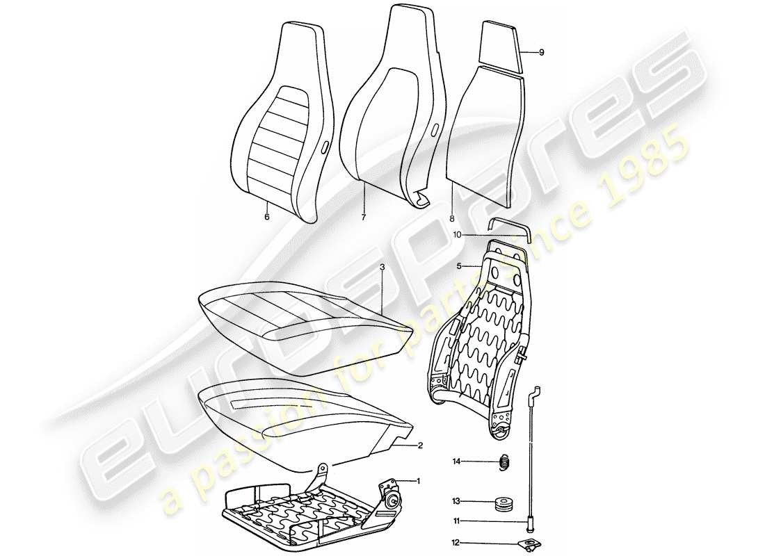 porsche 1975 (911) asiento delantero - piezas individuales diagrama de piezas