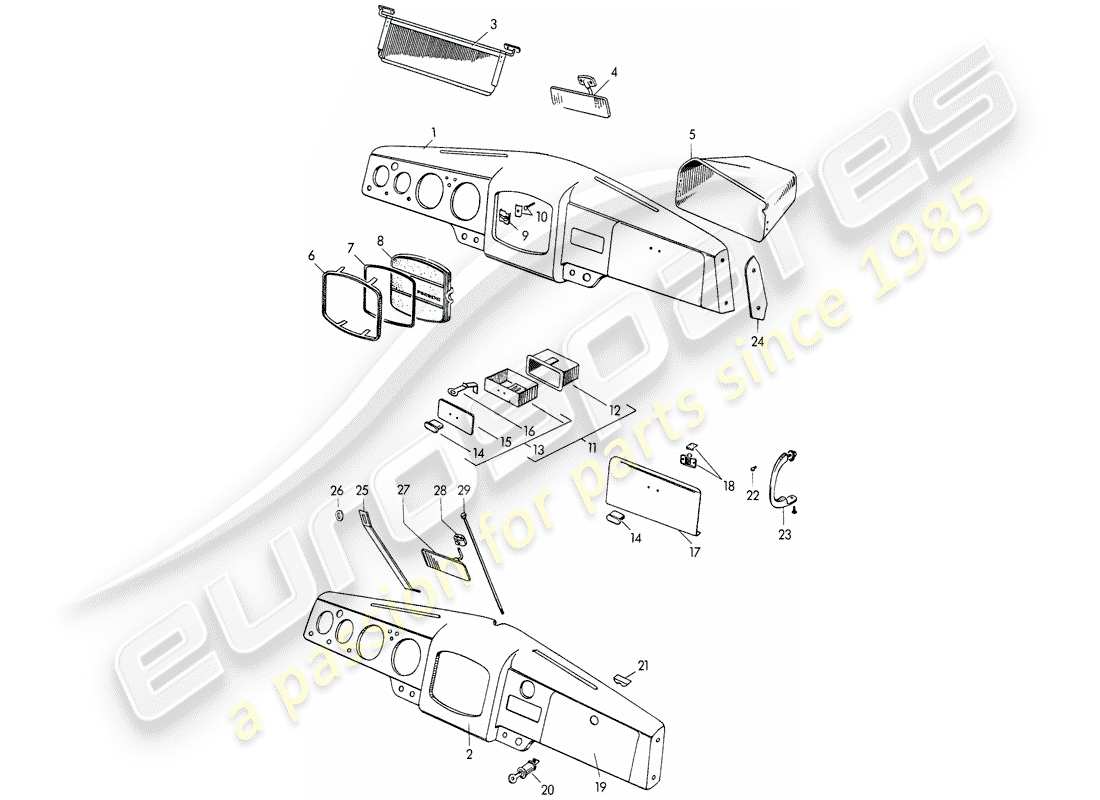 porsche 1954 (356/356a) panel diagrama de piezas