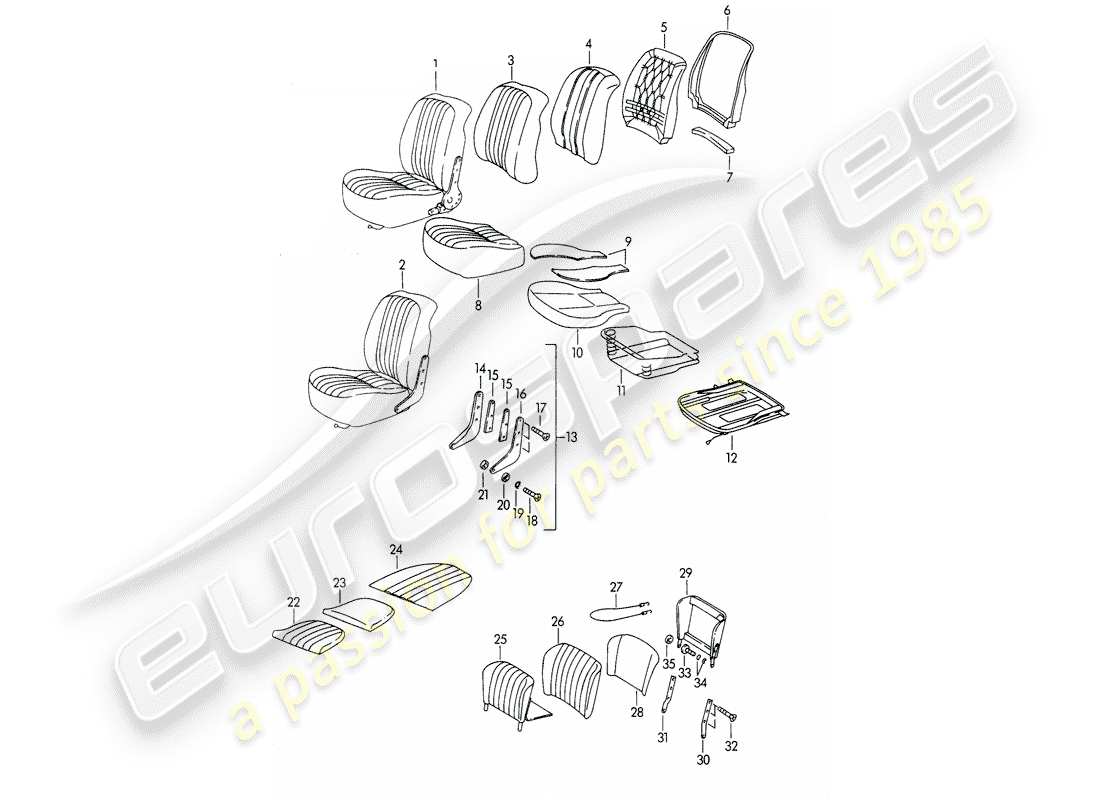 porsche 1964 (356b/356c) asiento delantero - y - asiento de emergencia diagrama de piezas