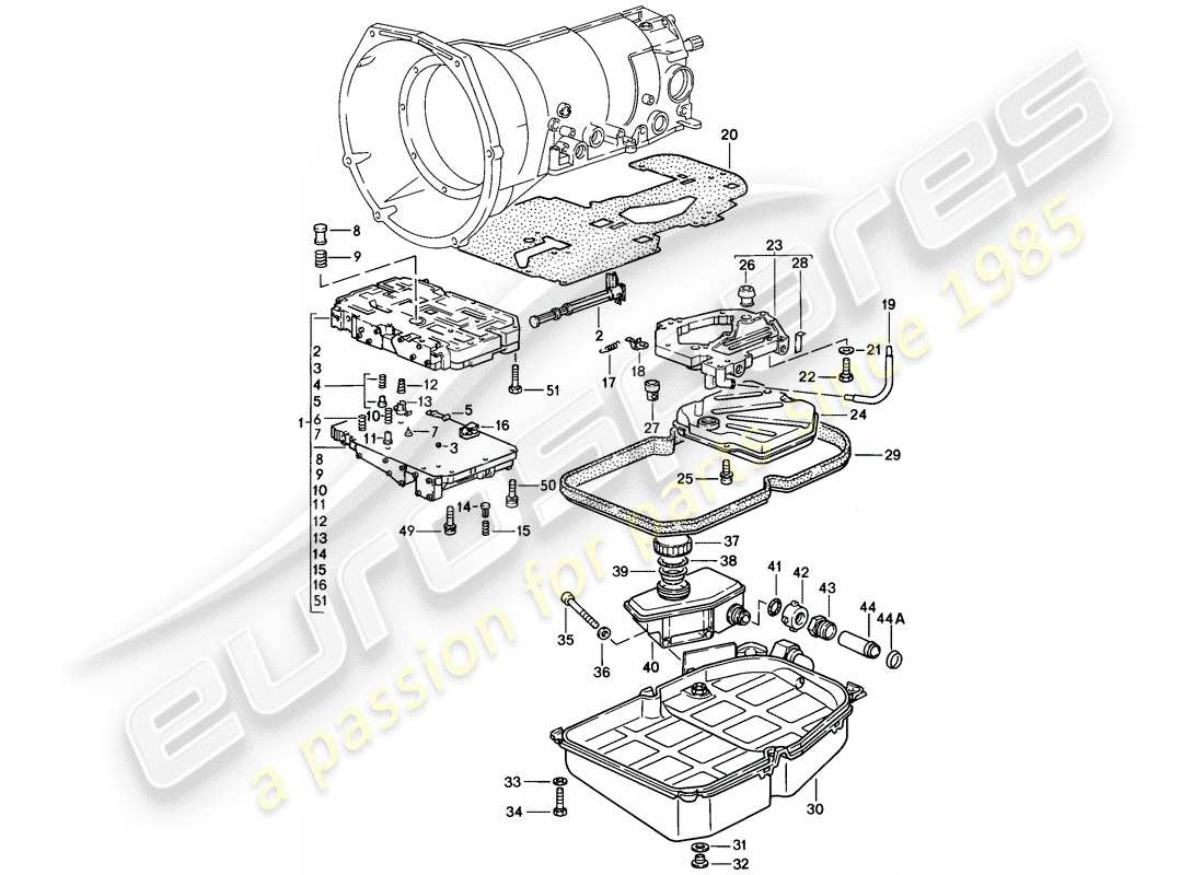 porsche 1983 (928) transmisión automática - cuerpo de válvulas diagrama de piezas