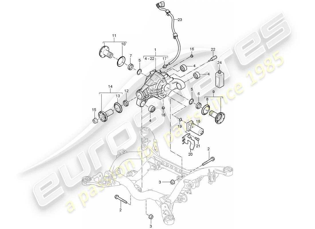 porsche 2008 (cayenne e1 9pa) diagrama de piezas del diferencial del eje trasero