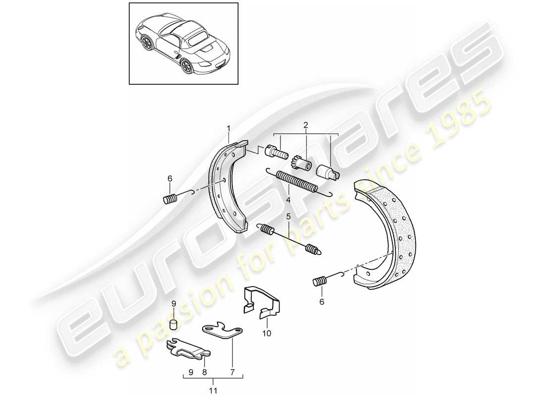 porsche 2011 (987 boxster) diagrama de piezas del freno de mano