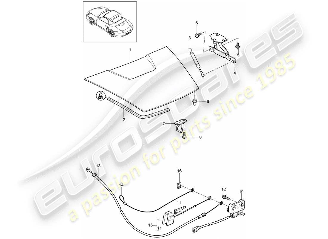 porsche 2010 (987 boxster) diagrama de piezas de la cubierta