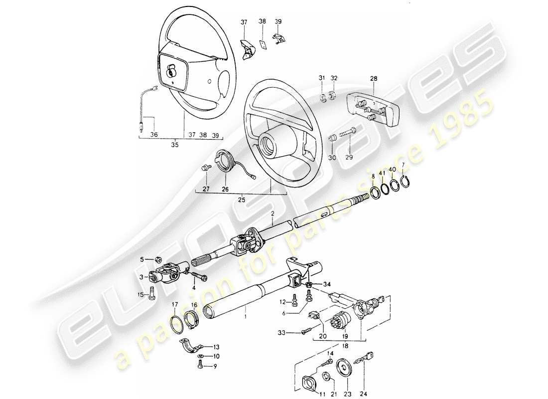 porsche 1994 (964) tubo protector de dirección - eje de dirección intermedio - volantes diagrama de piezas