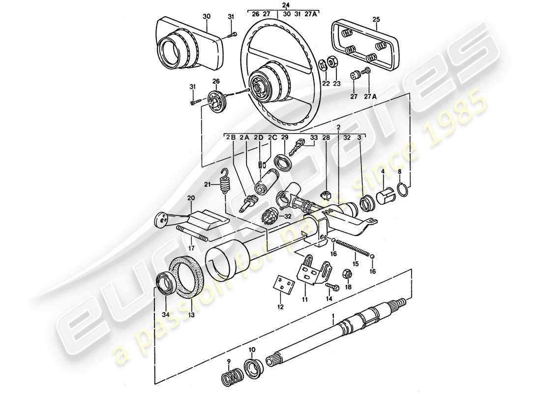porsche 1995 (928) piezas de dirección - volante diagrama de piezas