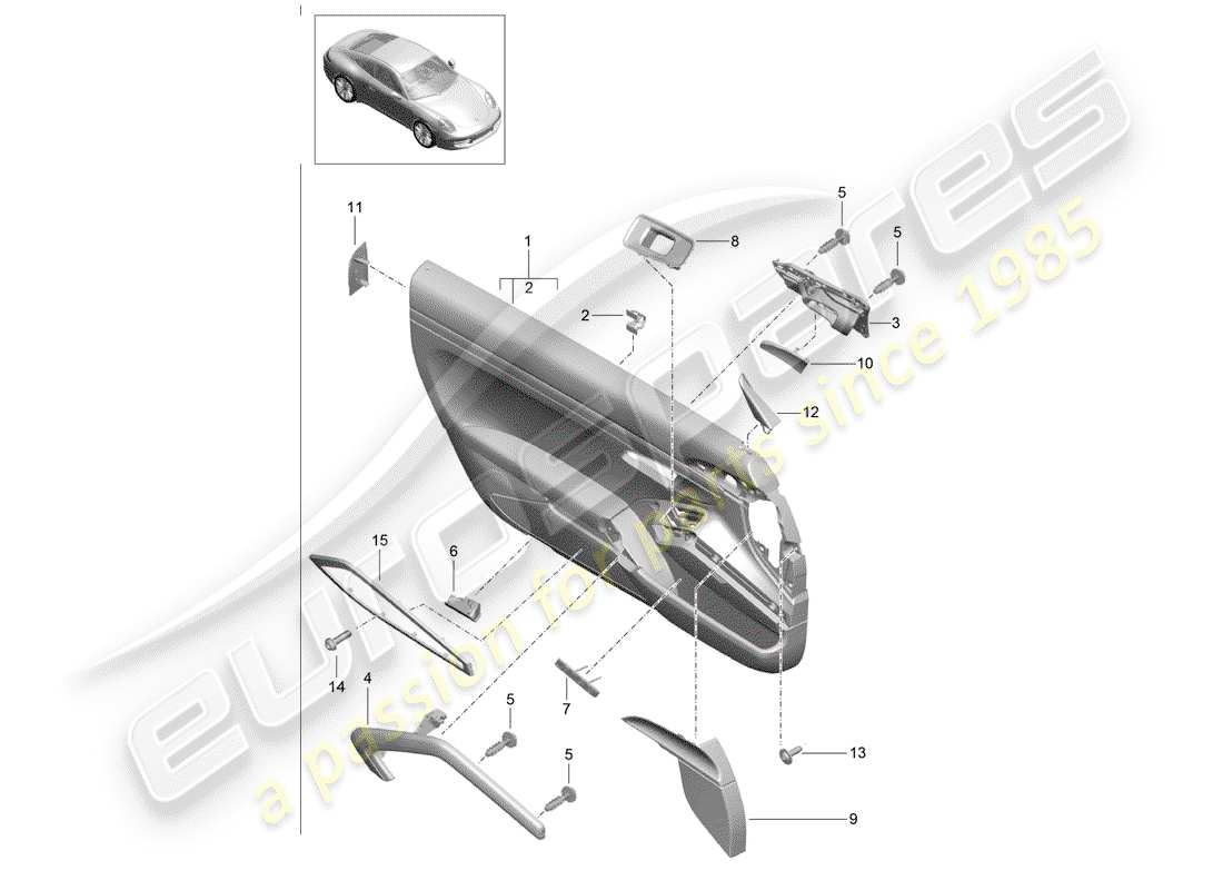 porsche 2014 (991-1) diagrama de piezas del panel de puerta