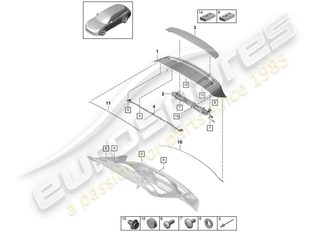 porsche 2017 (panamera 971-1) diagrama de piezas del spoiler trasero