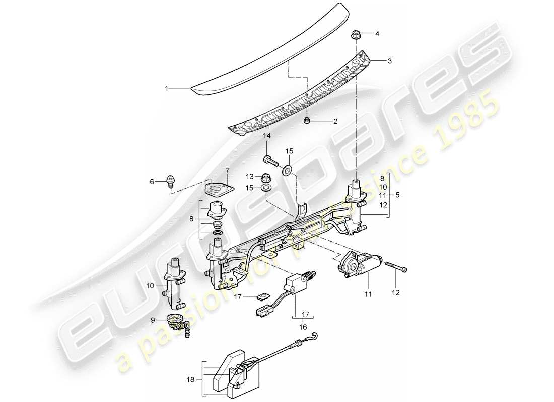 porsche 2007 (987 cayman) diagrama de piezas del spoiler trasero