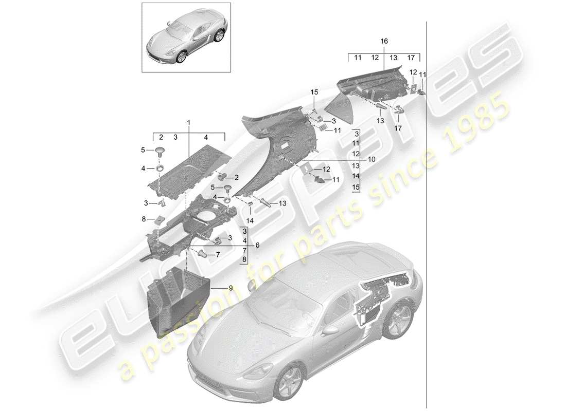 porsche 2018 (718 cayman) diagrama de piezas de trims