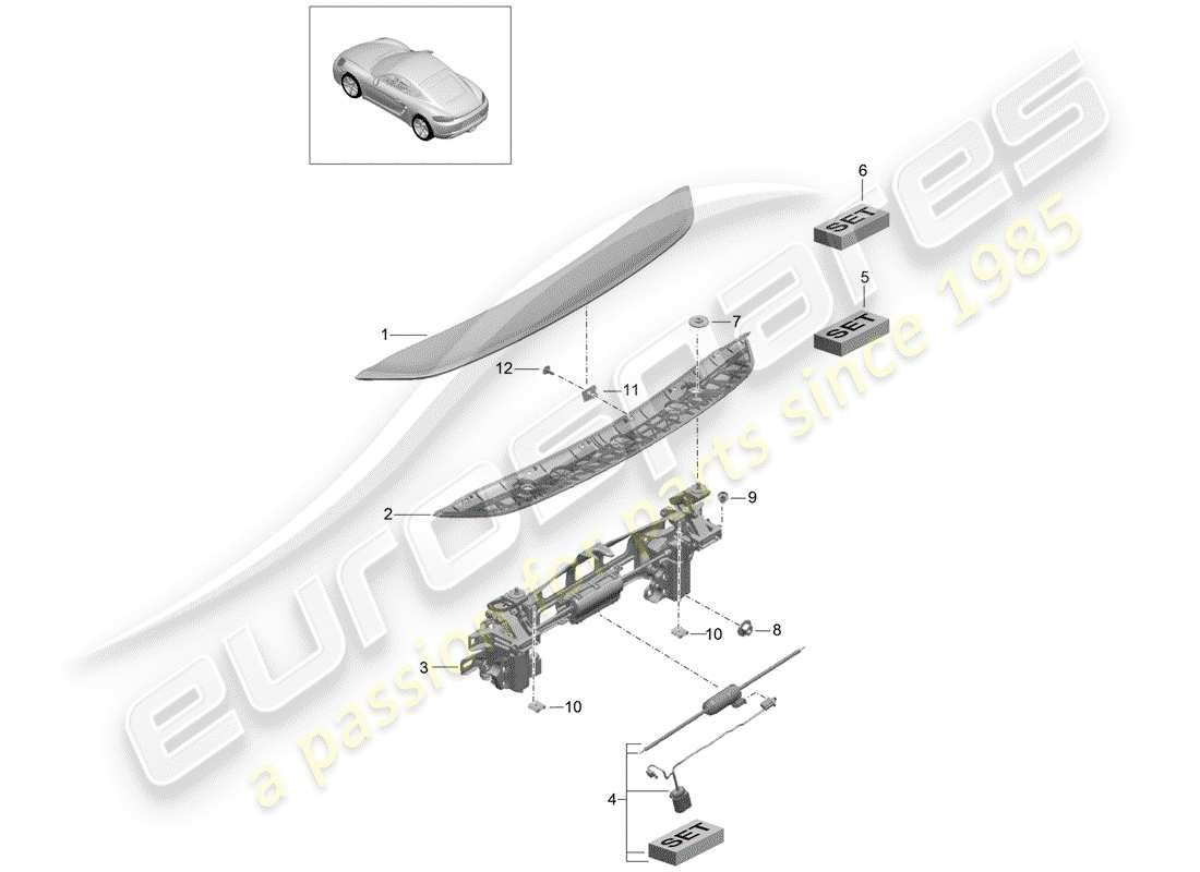 porsche 2018 (718 cayman) diagrama de piezas del spoiler trasero