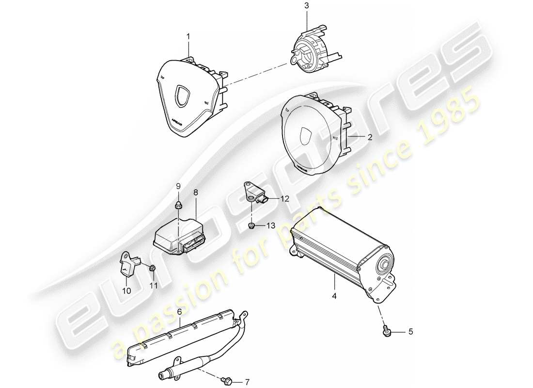 porsche 2009 997-2 turbo / gt2 diagrama de piezas del airbag